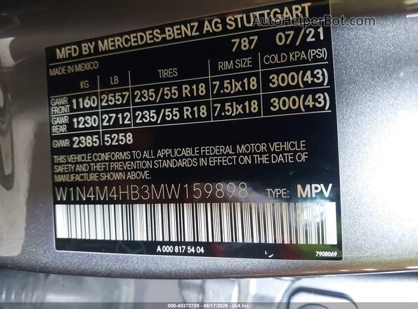 W1N4M4HB3MW159898 2021 MERCEDES-BENZ GLB-CLASS Gray ძრავის განყოფილების ხედი