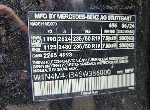 W1N4M4HB4SW386000 2025 MERCEDES-BENZ GLB-CLASS Black VIN sticker view
