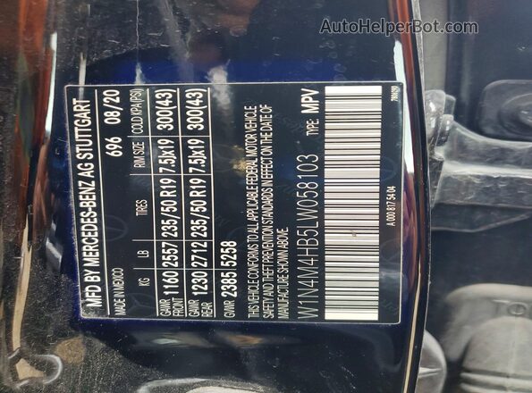 W1N4M4HB5LW058103 2020 MERCEDES-BENZ GLB-CLASS Black Vista de la etiqueta del VIN