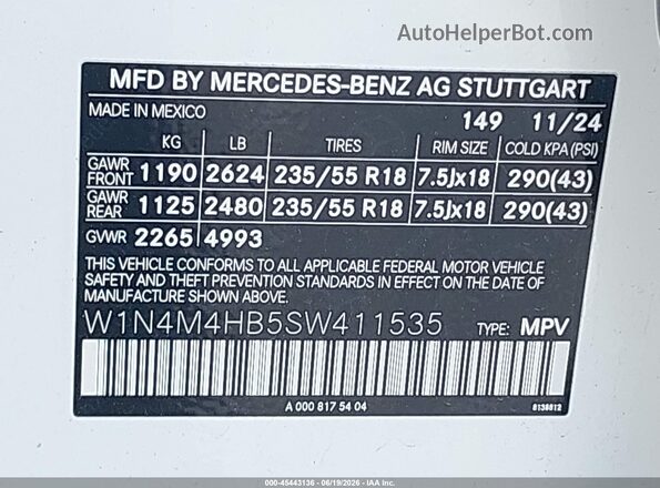 W1N4M4HB5SW411535 2025 MERCEDES-BENZ GLB-CLASS White Engine compartment view