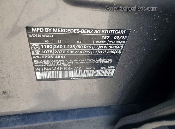 W1N4M4HB8PW273464 2023 MERCEDES-BENZ GLB-CLASS Gray Widok naklejki z numerem VIN