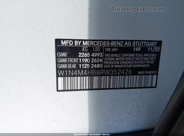 W1N4M4HB8RW352426 2024 MERCEDES-BENZ GLB-CLASS White Вид підкапотного простору
