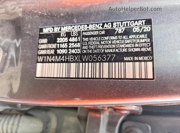 W1N4M4HBXLW056377 2020 MERCEDES-BENZ GLB-CLASS Gray 