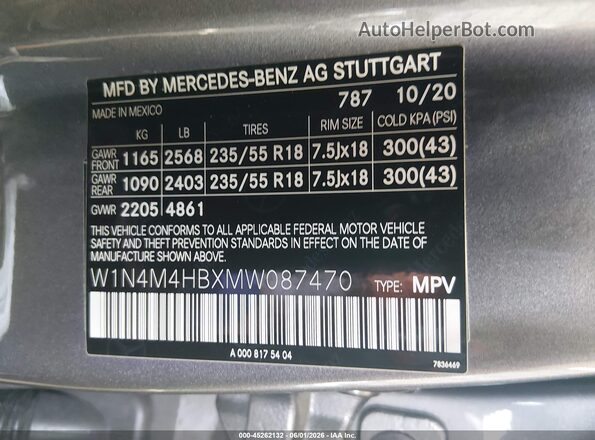 W1N4M4HBXMW087470 2021 MERCEDES-BENZ GLB-CLASS Gray Vista del compartimento del motor