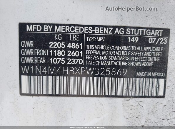 W1N4M4HBXPW325869 2023 MERCEDES-BENZ GLB-CLASS White Շարժիչի բաժամունքի տեսք