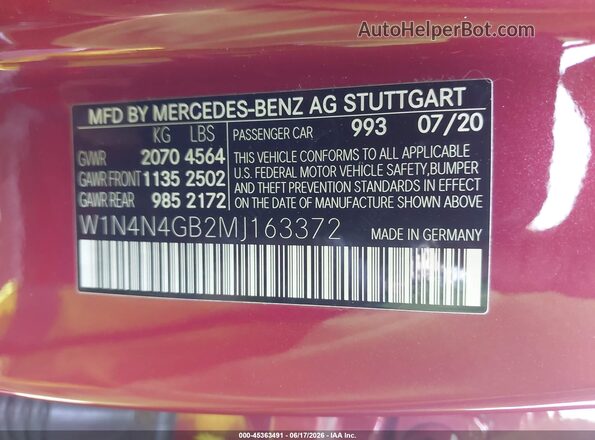 W1N4N4GB2MJ163372 2021 MERCEDES-BENZ GLA 250 Maroon Engine compartment view