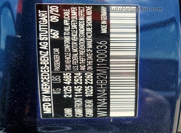 W1N4N4HB2MJ190036 2021 MERCEDES-BENZ GLA Blue VIN sticker view
