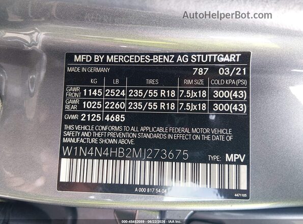 W1N4N4HB2MJ273675 2021 MERCEDES-BENZ GLA 250 Gray ძრავის განყოფილების ხედი