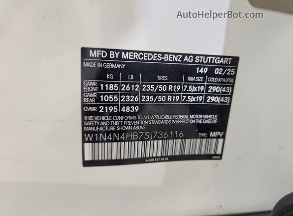 W1N4N4HB7SJ736116 2025 MERCEDES-BENZ GLA White Widok naklejki z numerem VIN