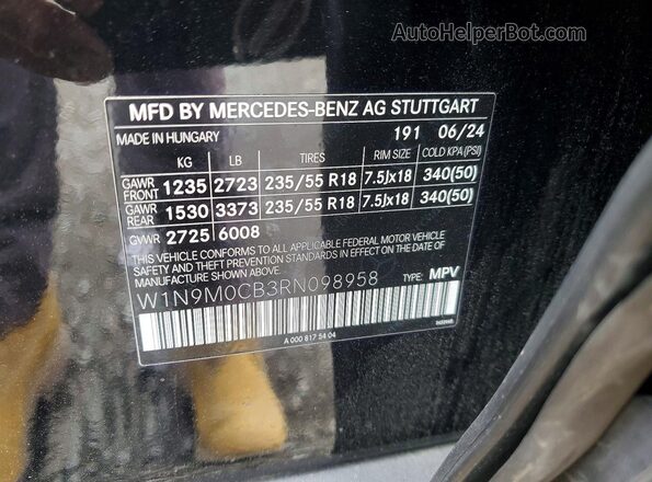 W1N9M0CB3RN098958 2024 MERCEDES-BENZ EQB Black Widok naklejki z numerem VIN