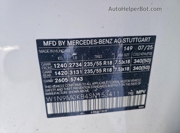 W1N9M0KB4SN153411 2025 MERCEDES-BENZ EQB White სალონის 360-გრადუსიანი ხედი