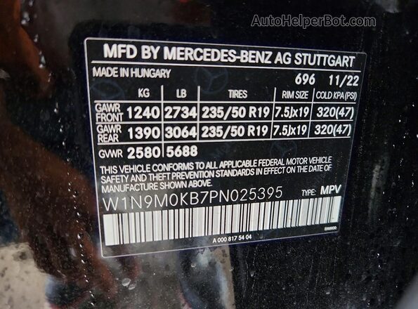 W1N9M0KB7PN025395 2023 MERCEDES-BENZ EQB Черный Вид наклейки с VIN-кодом