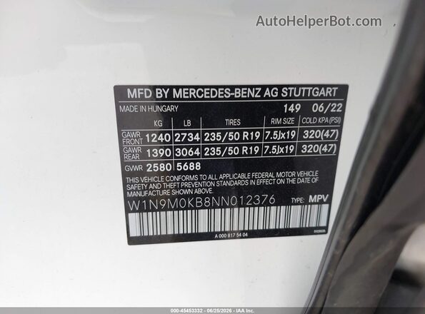 W1N9M0KB8NN012376 2022 MERCEDES-BENZ EQB 300 SUV White Widok komory silnika
