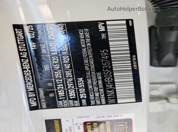 W1NKJ4HB0SF357495 2025 MERCEDES-BENZ GLC-CLASS White VIN կոդի պիտակի տեսք