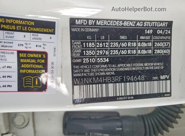 W1NKM4HB3RF194648 2024 MERCEDES-BENZ GLC-CLASS White VIN sticker view