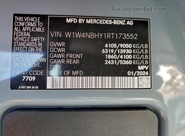 W1W4NBHY1RT173552 2024 MERCEDES-BENZ SPRINTER Gray VIN კოდის სტიკერის ხედი