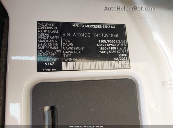 W1Y4DCHY4NT091888 2022 MERCEDES-BENZ SPRINTER White Engine compartment view