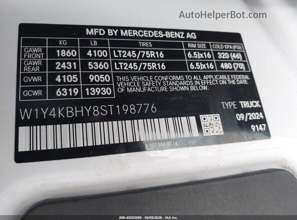 W1Y4KBHY8ST198776 2025 MERCEDES-BENZ SPRINTER White Widok komory silnika