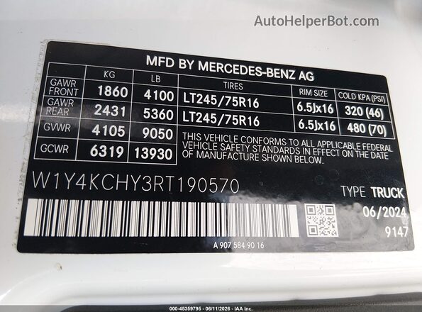 W1Y4KCHY3RT190570 2024 MERCEDES-BENZ SPRINTER White Widok komory silnika