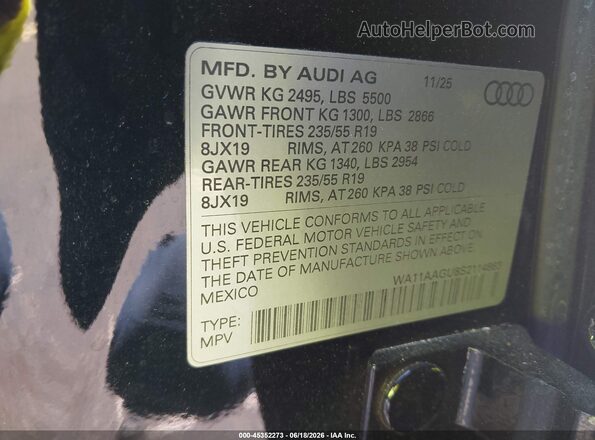 WA11AAGU8S2114863 2025 AUDI ALL Черный Вид подкапотного пространства