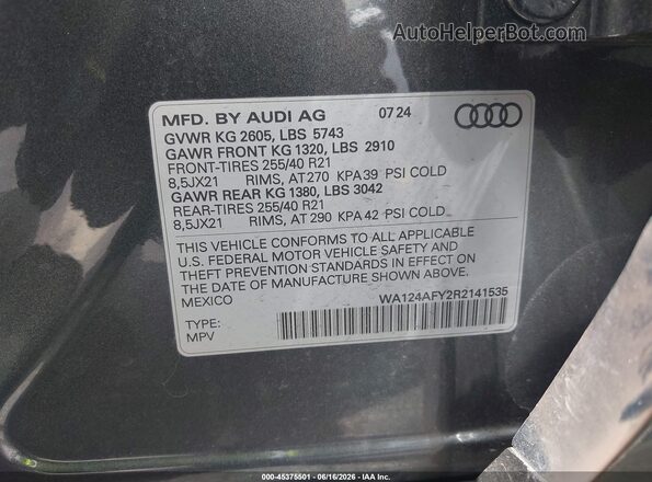 WA124AFY2R2141535 2024 AUDI SQ5 Gray Вид підкапотного простору