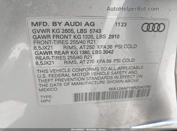 WA124AFY6R2043785 2024 AUDI SQ5 Gray Շարժիչի բաժամունքի տեսք