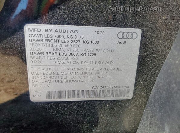 WA12AAGE2MB011941 2021 AUDI E-TRON Черный Панорамный вид салона 360°