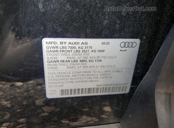 WA12AAGE3MB000947 2021 AUDI E-TRON Черный Вид наклейки с VIN-кодом