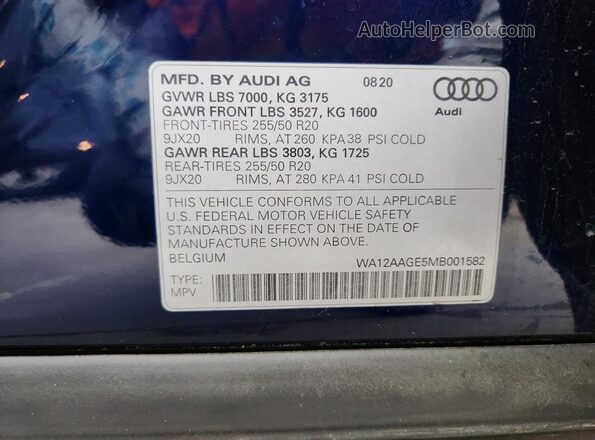 WA12AAGE5MB001582 2021 AUDI E-TRON Blue 