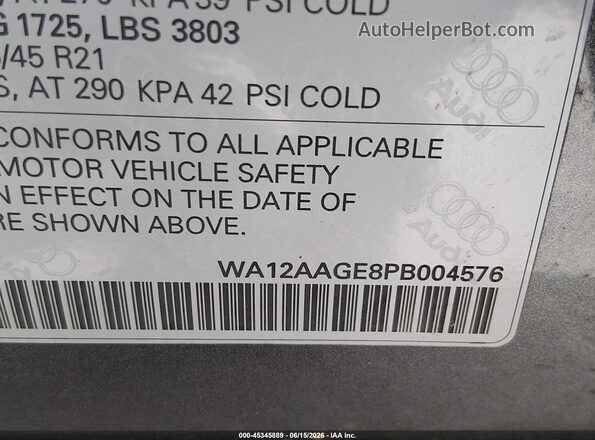 WA12AAGE8PB004576 2023 AUDI E-TRON Gray Vista del compartimento del motor