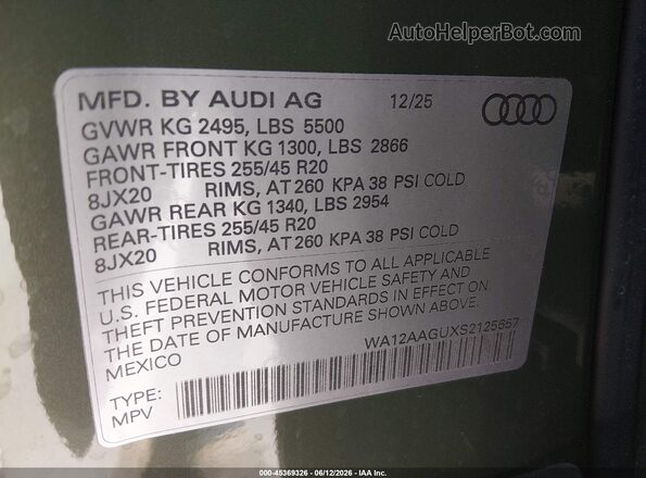 WA12AAGUXS2125657 2025 AUDI ALL Green Շարժիչի բաժամունքի տեսք