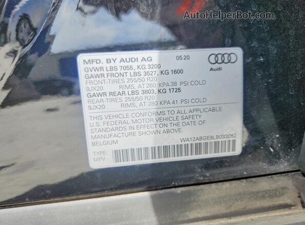 WA12ABGE9LB033052 2020 AUDI E-TRON Black Widok naklejki z numerem VIN