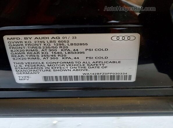 WA142BFZ0PP030334 2023 AUDI Q4 Black VIN კოდის სტიკერის ხედი