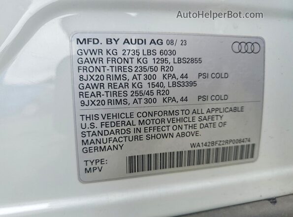 WA142BFZ2RP006474 2024 AUDI Q4 Белый 