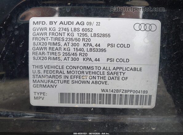 WA142BFZ8PP004189 2023 AUDI Q4 E-TRON Black Widok komory silnika