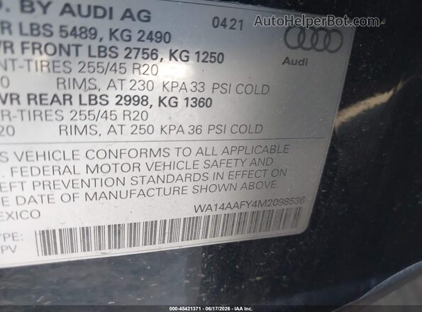 WA14AAFY4M2098536 2021 AUDI Q5 Black ძრავის განყოფილების ხედი