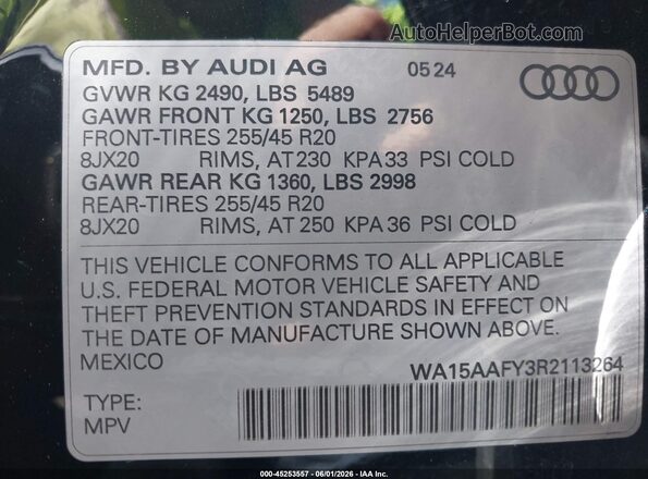 WA15AAFY3R2113264 2024 AUDI Q5 Black ძრავის განყოფილების ხედი