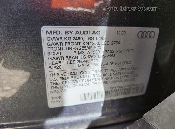 WA15AAFY4R2053401 2024 AUDI Q5 Gray VIN კოდის სტიკერის ხედი