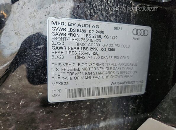WA15AAFY6M2115759 2021 AUDI Q5 Black VIN კოდის სტიკერის ხედი