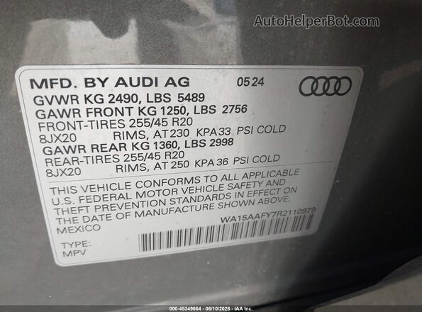 WA15AAFY7R2110979 2024 AUDI Q5 Gray Vista del compartimento del motor
