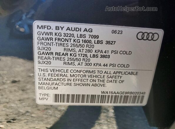 WA15AAGE9RB020348 2024 AUDI Q8 Синий Панорамный вид салона 360°