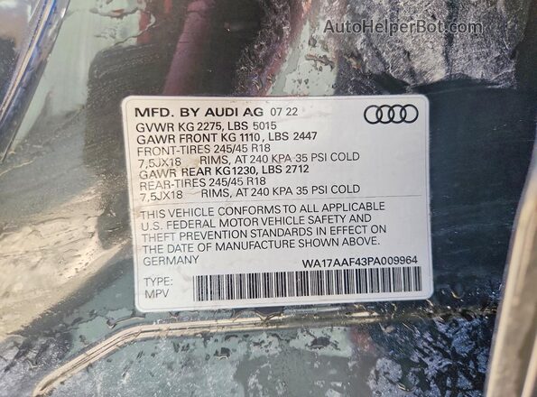 WA17AAF43PA009964 2023 AUDI A4 Charcoal Vista interior de 360 grados