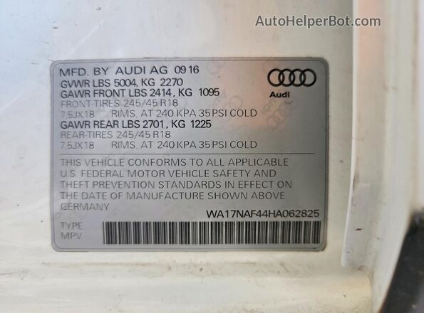 WA17NAF44HA062825 2017 AUDI A4 White Widok komory silnika