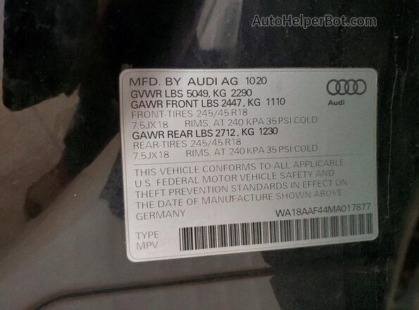 WA18AAF44MA017877 2021 AUDI A4 Black Vista interior de 360 grados