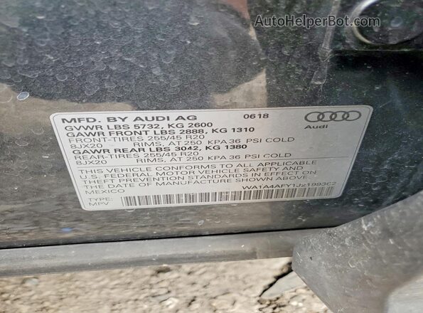 WA1A4AFY1J2199362 2018 AUDI SQ5 Charcoal VIN კოდის სტიკერის ხედი
