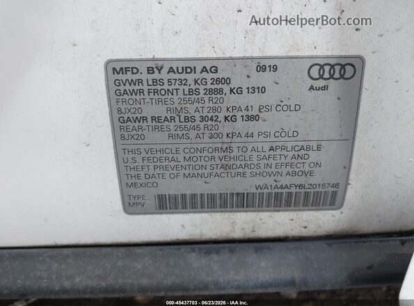 WA1A4AFY6L2015746 2020 AUDI SQ5 White Շարժիչի բաժամունքի տեսք