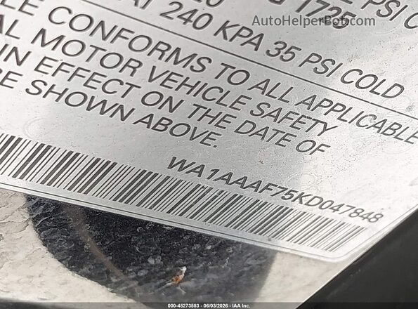 WA1AAAF75KD047848 2019 AUDI Q7 Black Widok komory silnika