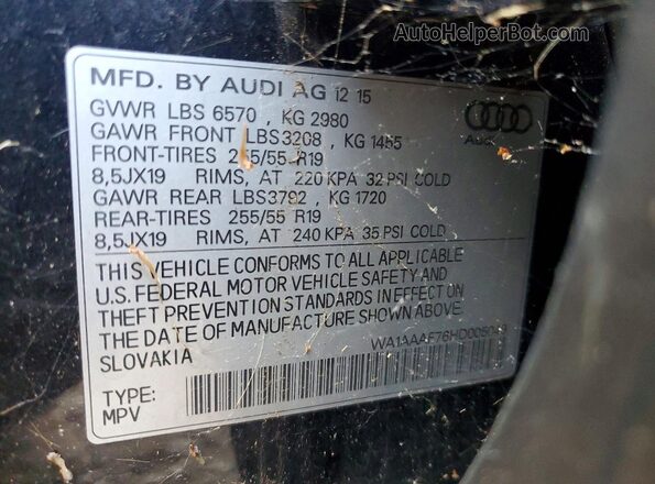 WA1AAAF76HD005049 2017 AUDI Q7 Black Vista de la etiqueta del VIN