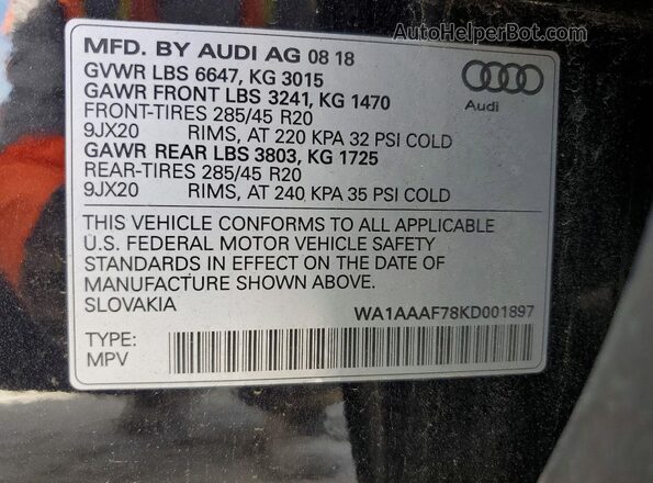 WA1AAAF78KD001897 2019 AUDI Q7 Черный 