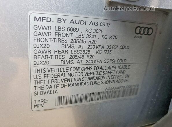 WA1AAAF79JD007870 2018 AUDI Q7 Silver 